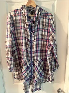 torrid Plaid Hooded Zip Shirt Jacket - Blue, Pink & Gray
